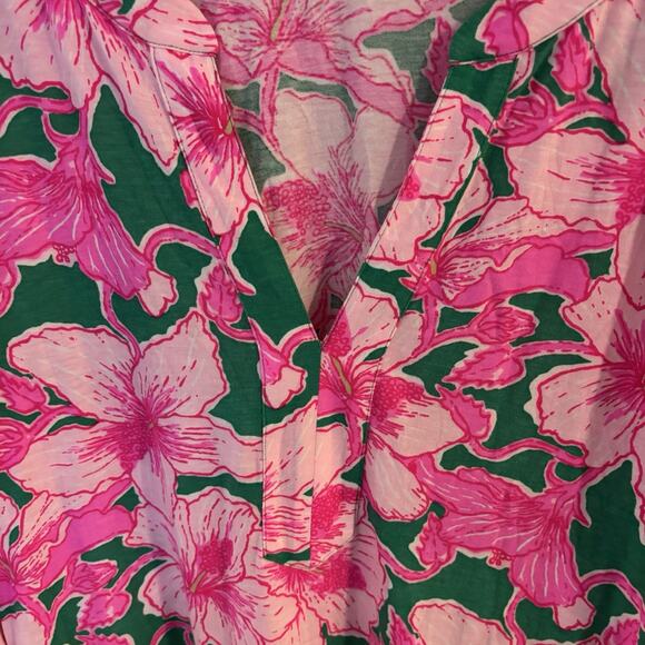 Lilly Pulitzer Alyssa Hibiscus Print Long Sleeve Split Neck Cotton Dress XL - Picture 7 of 7
